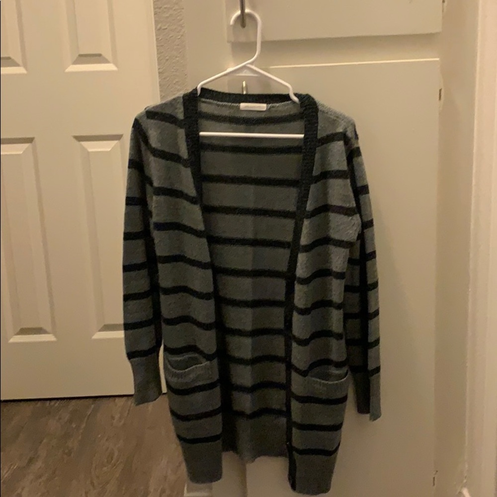 Gray Cardigan with Black Stripes